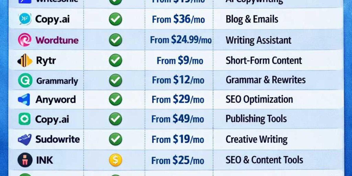 15 Best AI Writing Tools Compared (Free & Paid)