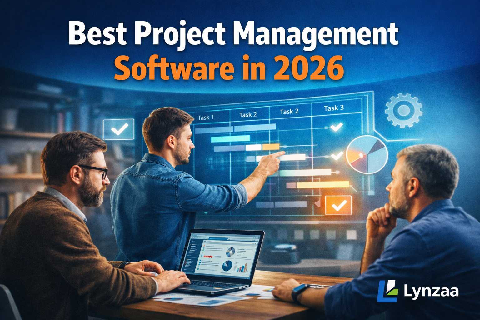 - generate image ( maximum 250 k) for this article accepted in google adsense - the article name is Best Project Management Software in 2026 - put the logo in the image and Keep the logo small and clear in the corner of the image. Maintain a clean image design, with good color contrast and a clear headline. Do not cover important elements of the image with the logo. - the logo url is httpslynzaa.comwp-contentuploads202603lynzaa-logo-2.jpg - No women or Girls in the image